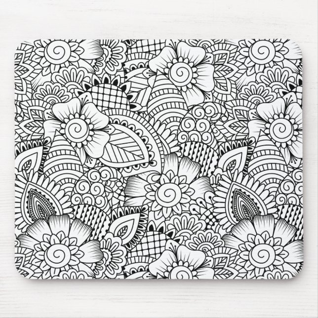 Floral Doodle Pattern Mouse Mat (Front)