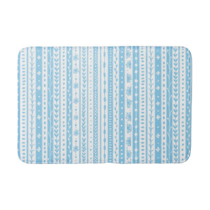 Floral doodle stripes in baby blue and white bath mat