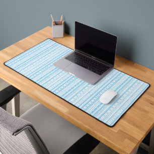 Floral doodle stripes in baby blue and white desk mat
