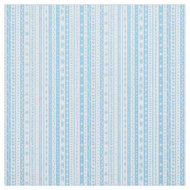 Floral doodle stripes in baby blue and white fabric (Swatch)