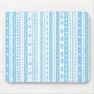 Floral doodle stripes in baby blue and white mouse mat