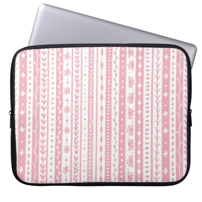 Floral doodle stripes laptop sleeve (Front)