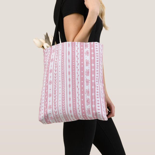 Floral doodle stripes tote bag (Close Up)