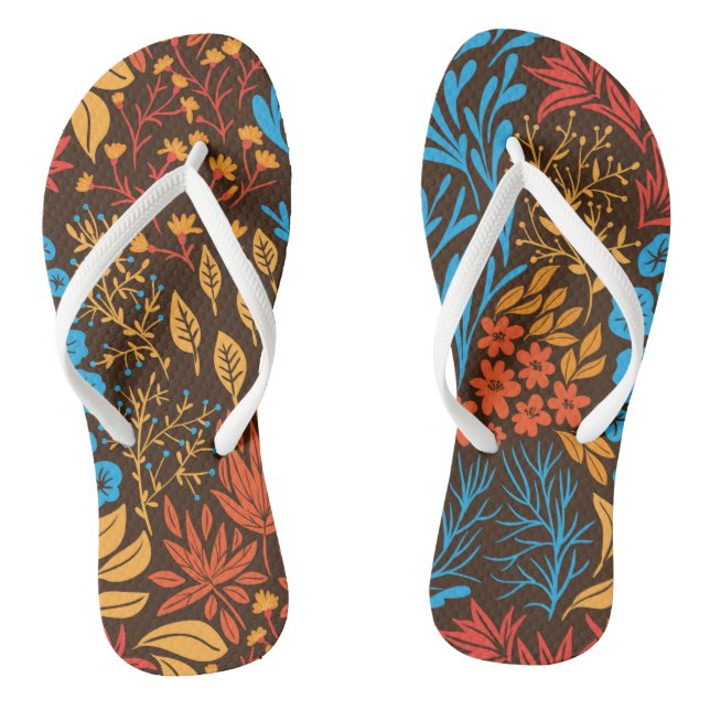 Floral doodles dark flip flops (Footbed)