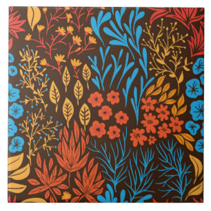 Floral doodles dark tile