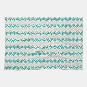 Floral Doodles in Turquoise and Grey Pattern Tea Towel