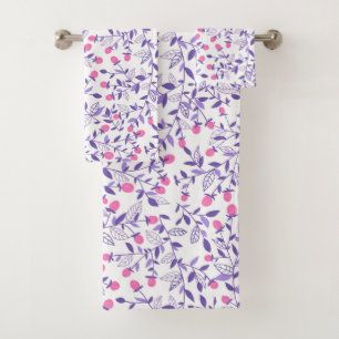 Floral doodles pink and violet bath towel set