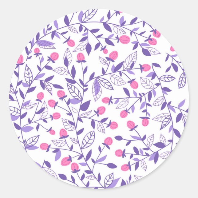Floral doodles pink and violet classic round sticker (Front)