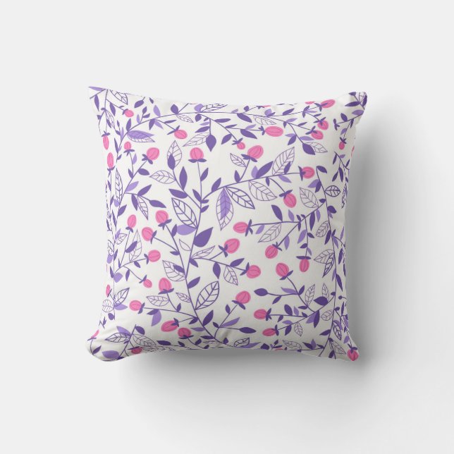 Floral doodles pink and violet cushion (Front)