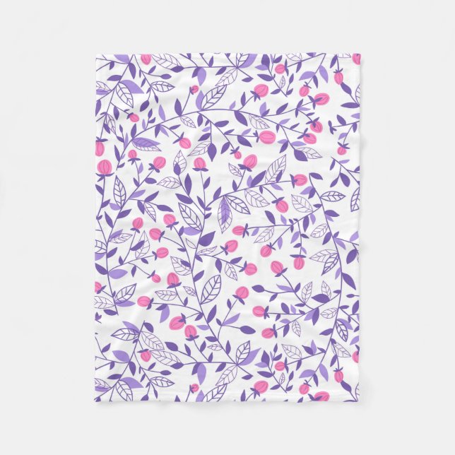 Floral doodles pink and violet fleece blanket (Front)