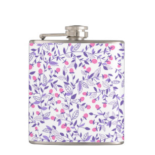 Floral doodles pink and violet hip flask