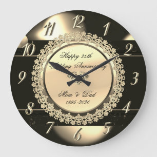 Floral Dots Diamond 25th Wedding Anniversary Large Clock