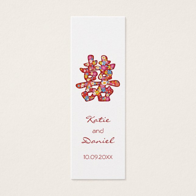 Floral Double Happiness Chinese Wedding Favour Tag (Front)