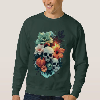 Floral Double Headed Skull with Pumpkin Sweatshirt