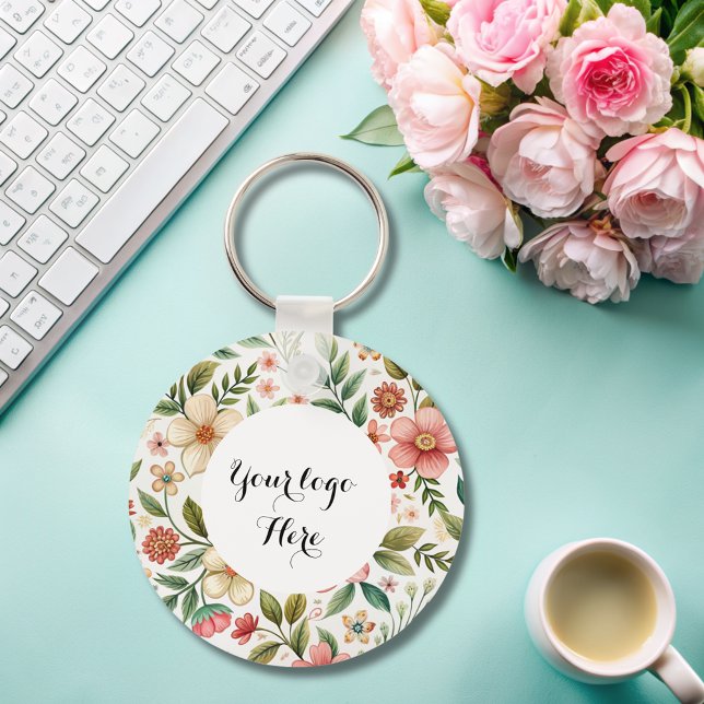 Floral double sided Logo QR Code keychain (Creator Uploaded)