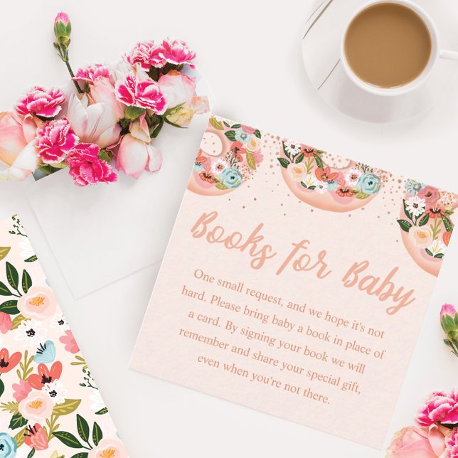 Floral Doughnuts Baby Shower Books For Baby Enclosure Card (Creator Uploaded)