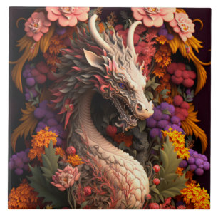 Floral Dragon Ceramic Tile