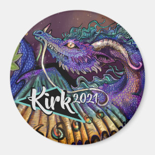 Floral Dragon custom name & year Magnet