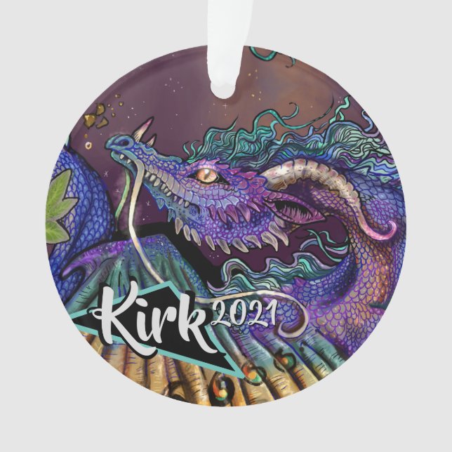 Floral Dragon custom name & year Ornament (Front)
