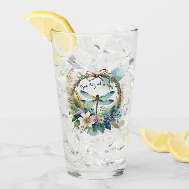 Floral dragonfly One day at a time Glass (Front Ice)
