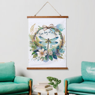 Floral dragonfly One day at a time Hanging Tapestry
