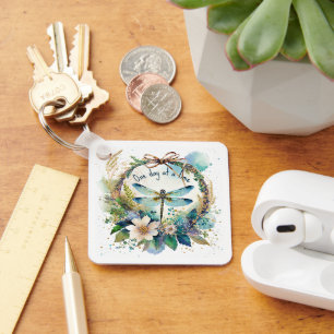 Floral dragonfly One day at a time Key Ring
