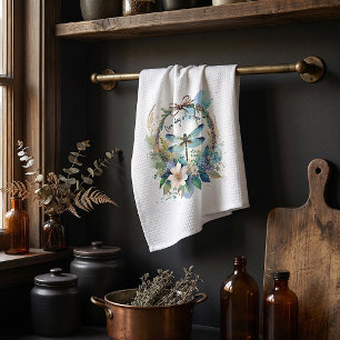 Floral dragonfly One day at a time Tea Towel