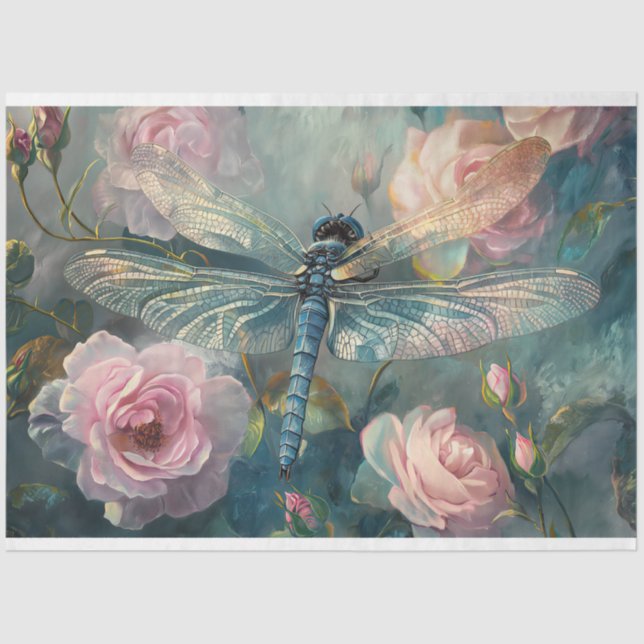 Floral Dragonfly Pastel Ethereal Whimsical  Tissue Paper (Front)