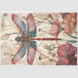 Floral Dragonfly Stained Glass Warm Whimsy Colors Tissue Paper