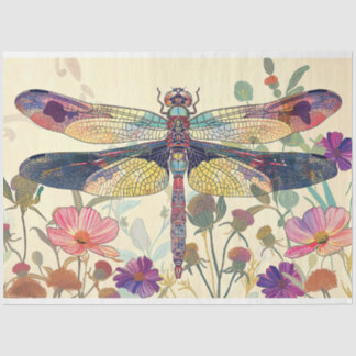 Floral Dragonfly Stained Glass Warm Whimsy Colours Tissue Paper