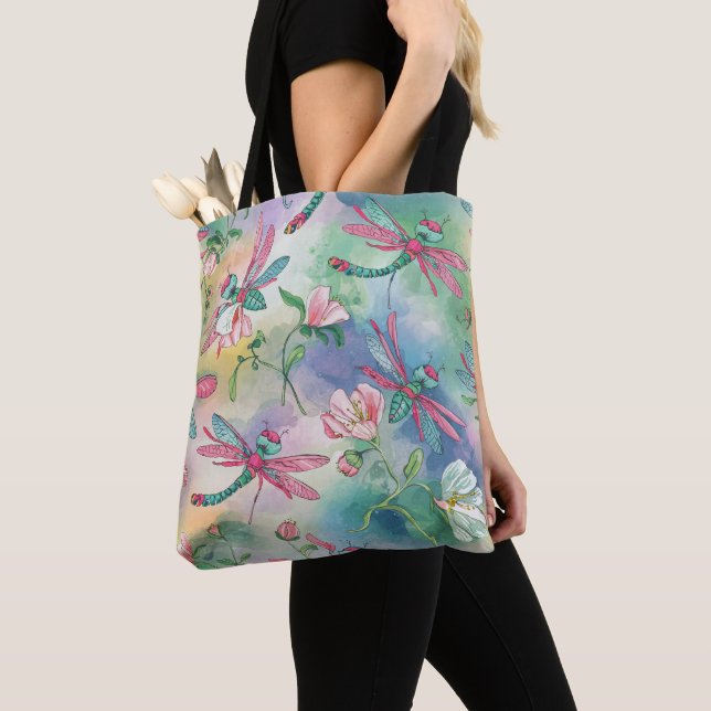 Floral Dragonfly Tote Bag (Close Up)