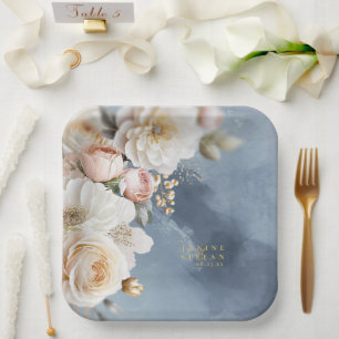 Floral Drama Wedding Blue ID1022 Paper Plate