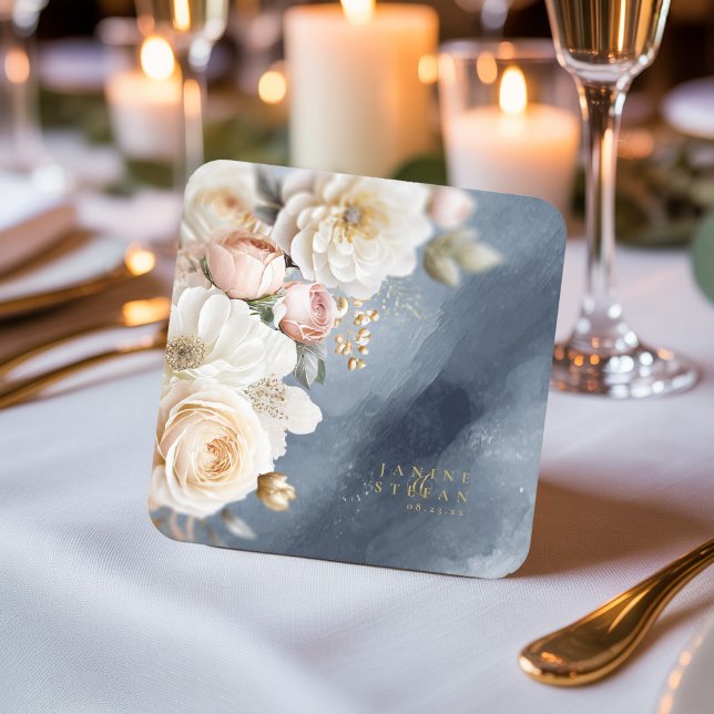 Floral Drama Wedding Blue ID1022 Square Paper Coaster (Creator Uploaded)