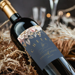 Floral Drama Wedding Blue ID1022 Wine Label