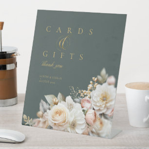 Floral Drama Wedding Cards Gifts Green ID1022 Pedestal Sign