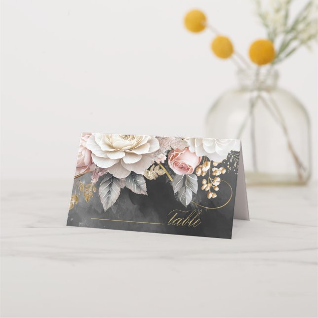 Floral Drama Wedding Charcoal ID1022 Place Card (Front)