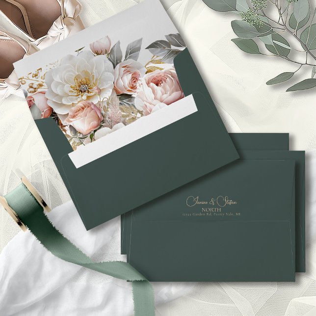 Floral Drama Wedding Dark Green ID1022 Envelope (Creator Uploaded)