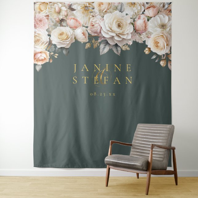 Floral Drama Wedding Green ID1022 Tapestry (In Situ)