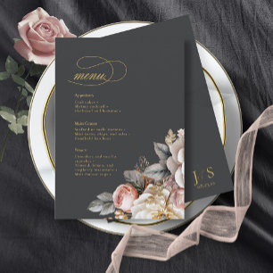 Floral Drama Wedding Menu Charcoal ID1022