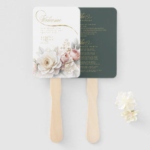 Floral Drama Wedding Program Green ID1022 Hand Fan