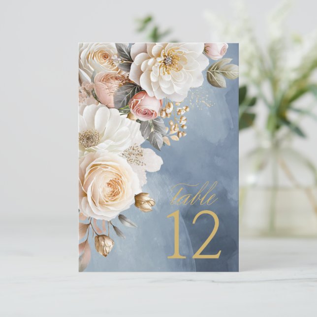 Floral Drama Wedding Table Number Blue ID1022 (Standing Front)