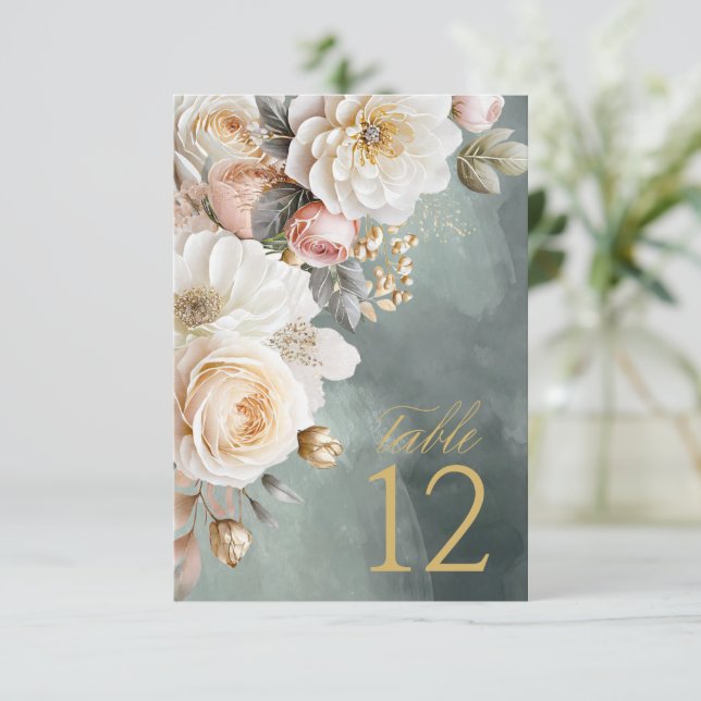 Floral Drama Wedding Table Number Green ID1022 (Standing Front)