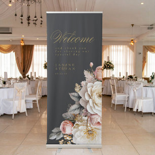 Floral Drama Wedding Welcome Charcoal ID1022 Retractable Banner