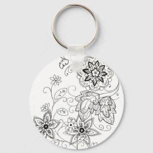Floral Drawing Key Chain