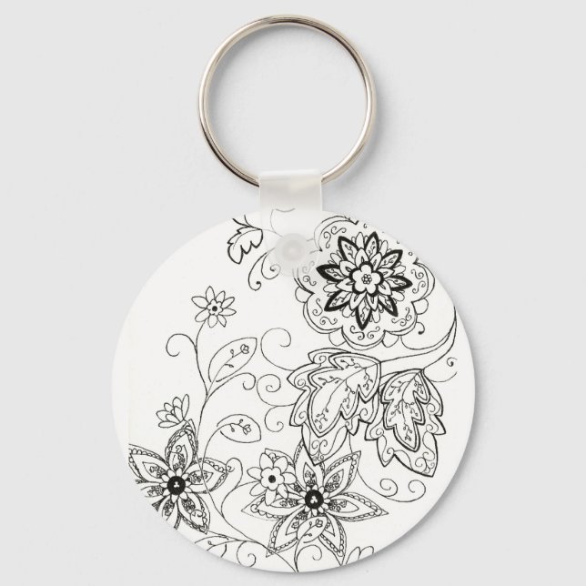 Floral Drawing Key Chain (Front)