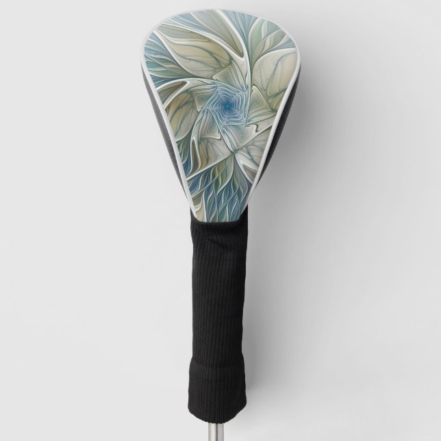 Floral Dream Abstract Blue Khaki Fractal Art Golf Head Cover (Front)