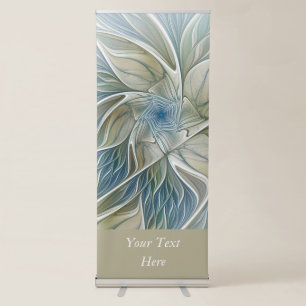 Floral Dream Abstract Blue Khaki Fractal Art Text Retractable Banner