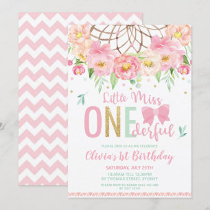 Floral Dream Catcher Miss Onederful 1st Birthday Invitation