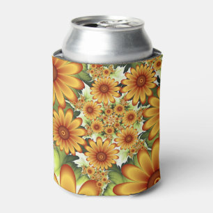 Floral Dream, Modern Abstract Flower Fractal Art Can Cooler