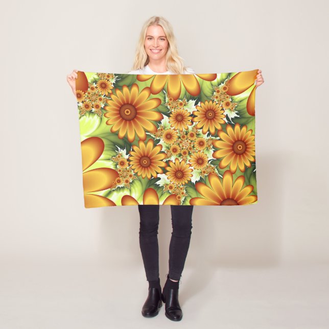 Floral Dream, Modern Abstract Flower Fractal Art Fleece Blanket (In Situ)